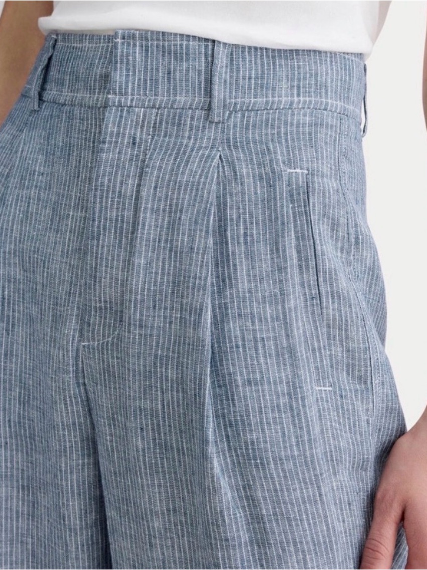 Everlane The Linen Way High Drape Pants Gray Striped Size 00